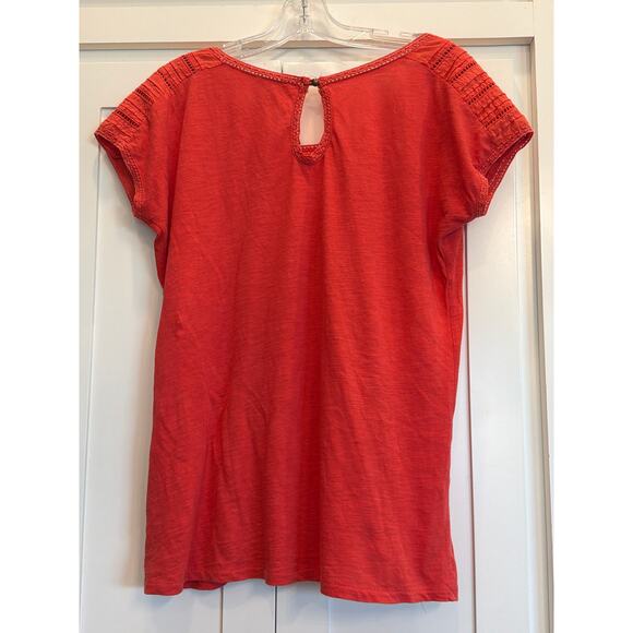 Lucky Brand coral BOHO eyelet insert tee SM 100% Cotton - Picture 2 of 9